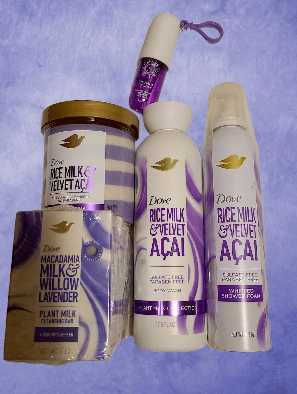 Dove Rice Milk & Velvet Açaí Body Wash + Foam + Soap - White & Purple